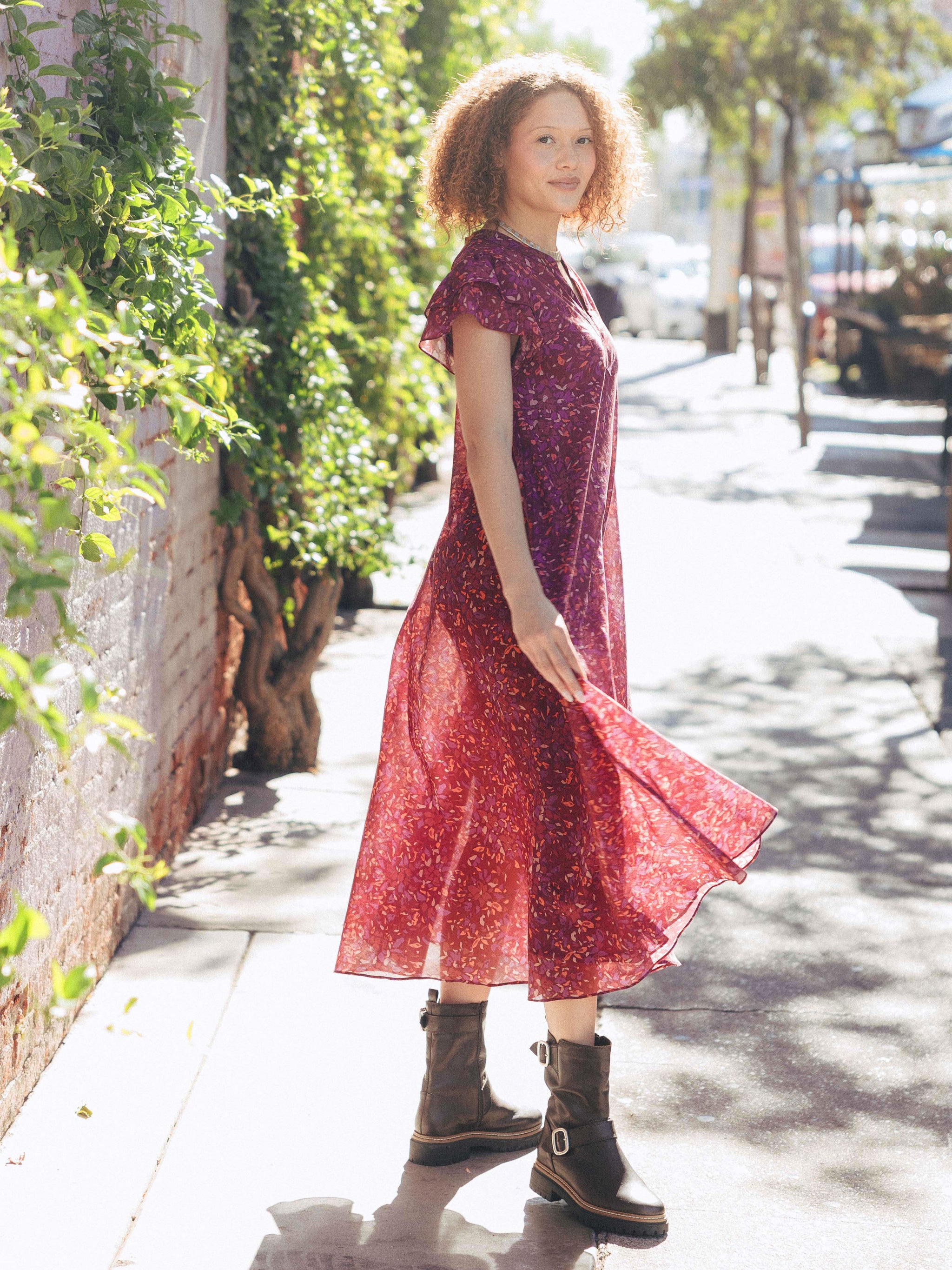 Bias Cut Ruffle Sleeve Dress