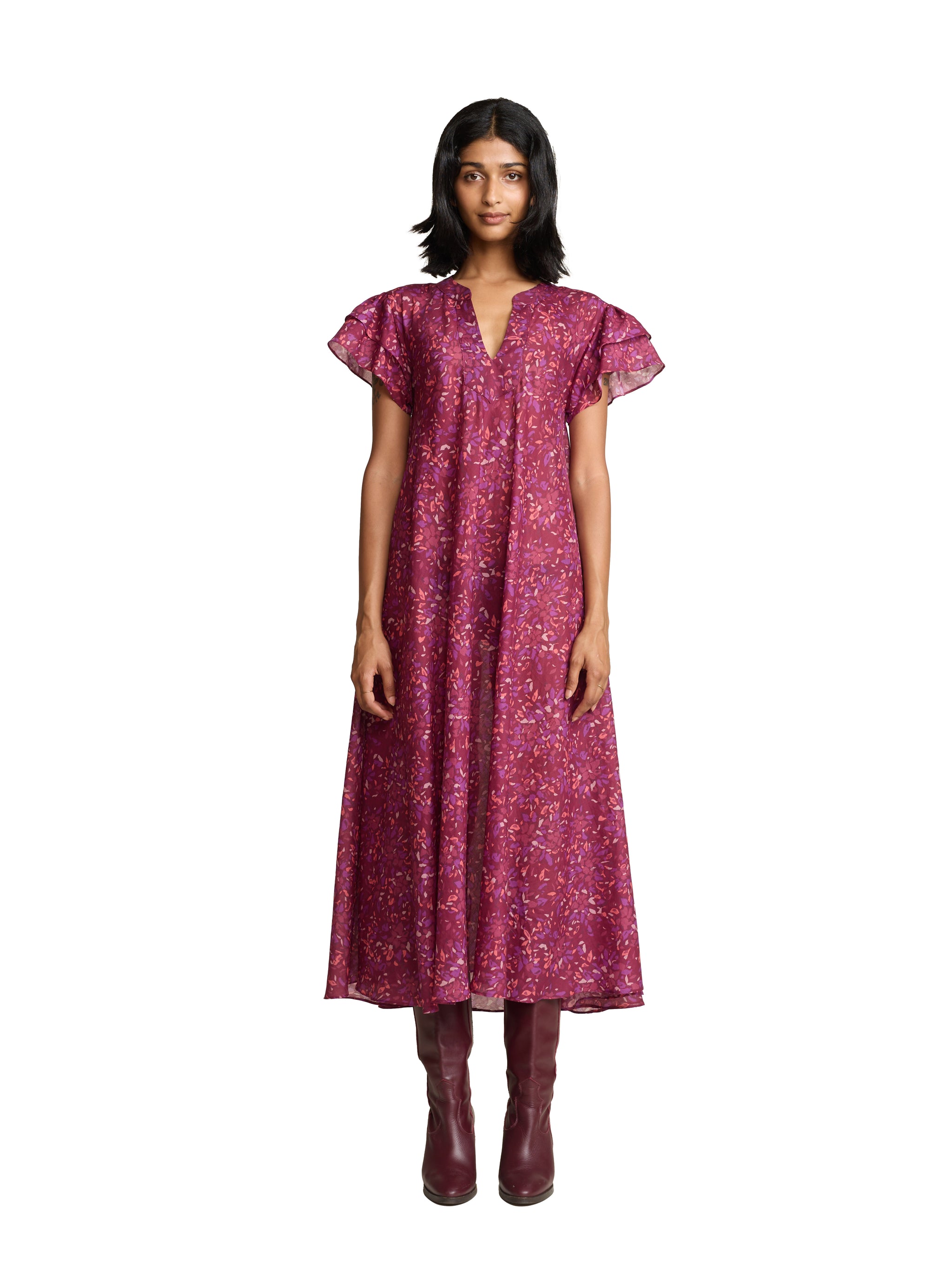 Bias Cut Ruffle Sleeve Dress
