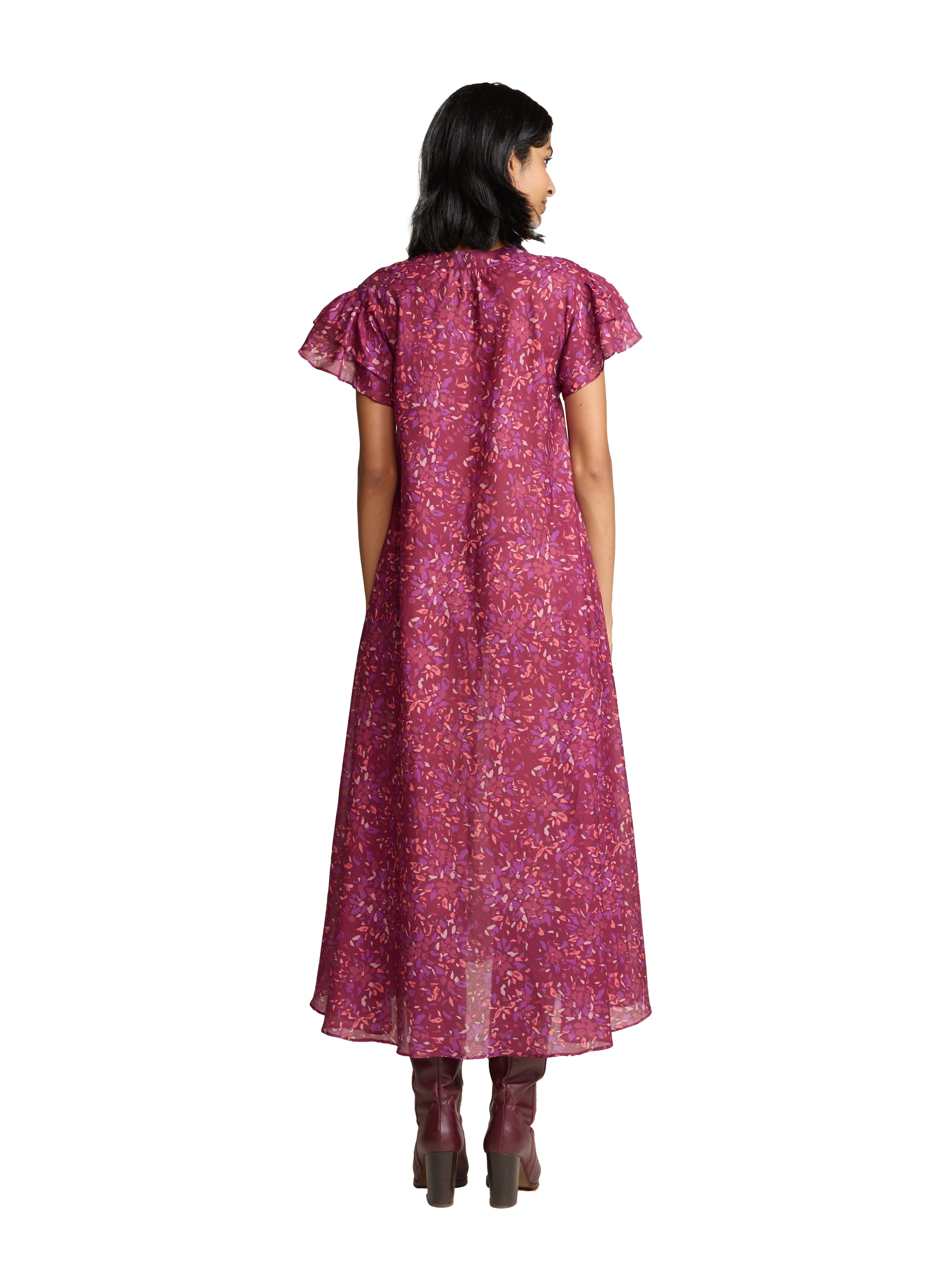 Bias Cut Ruffle Sleeve Dress