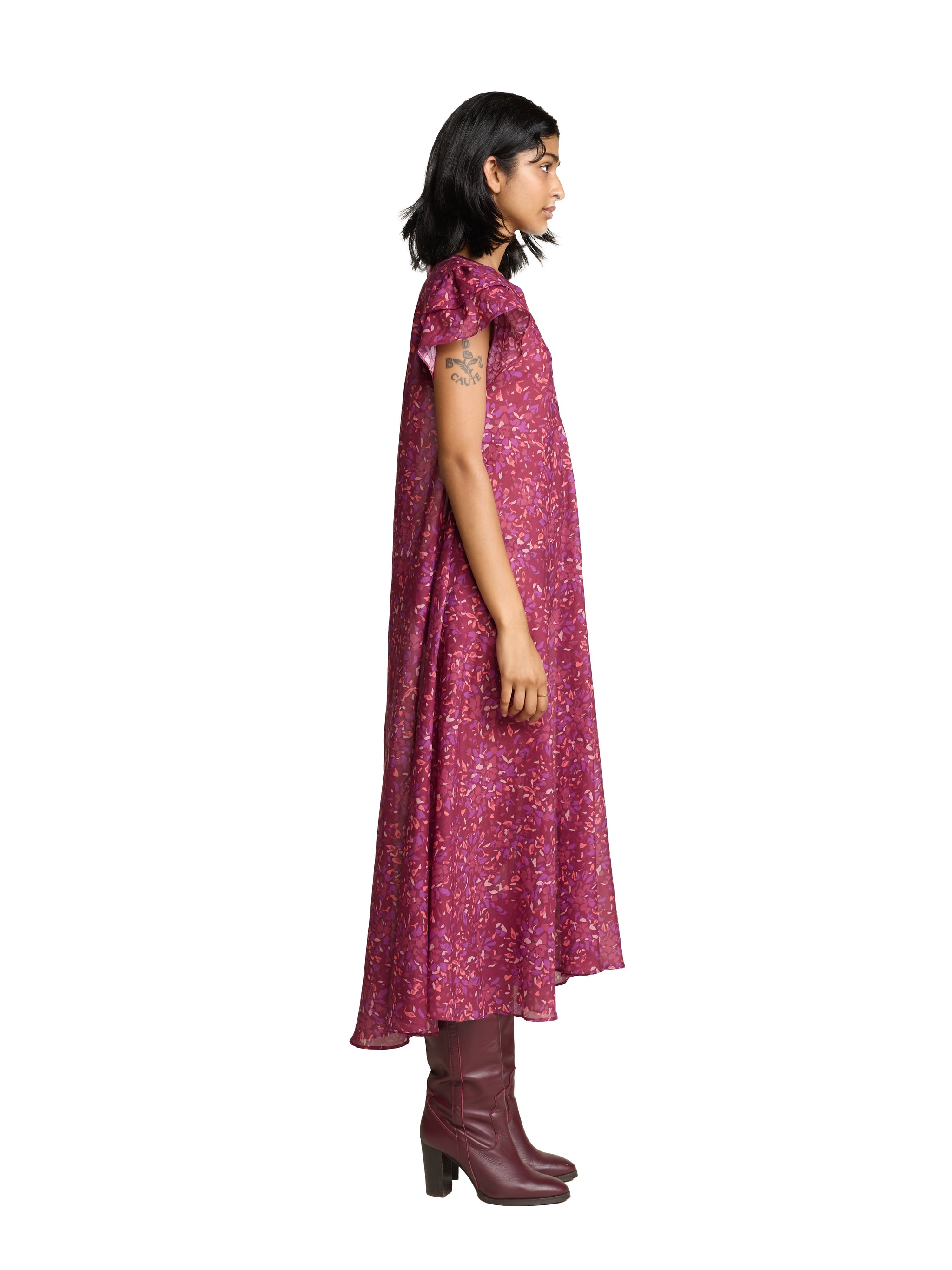 Bias Cut Ruffle Sleeve Dress