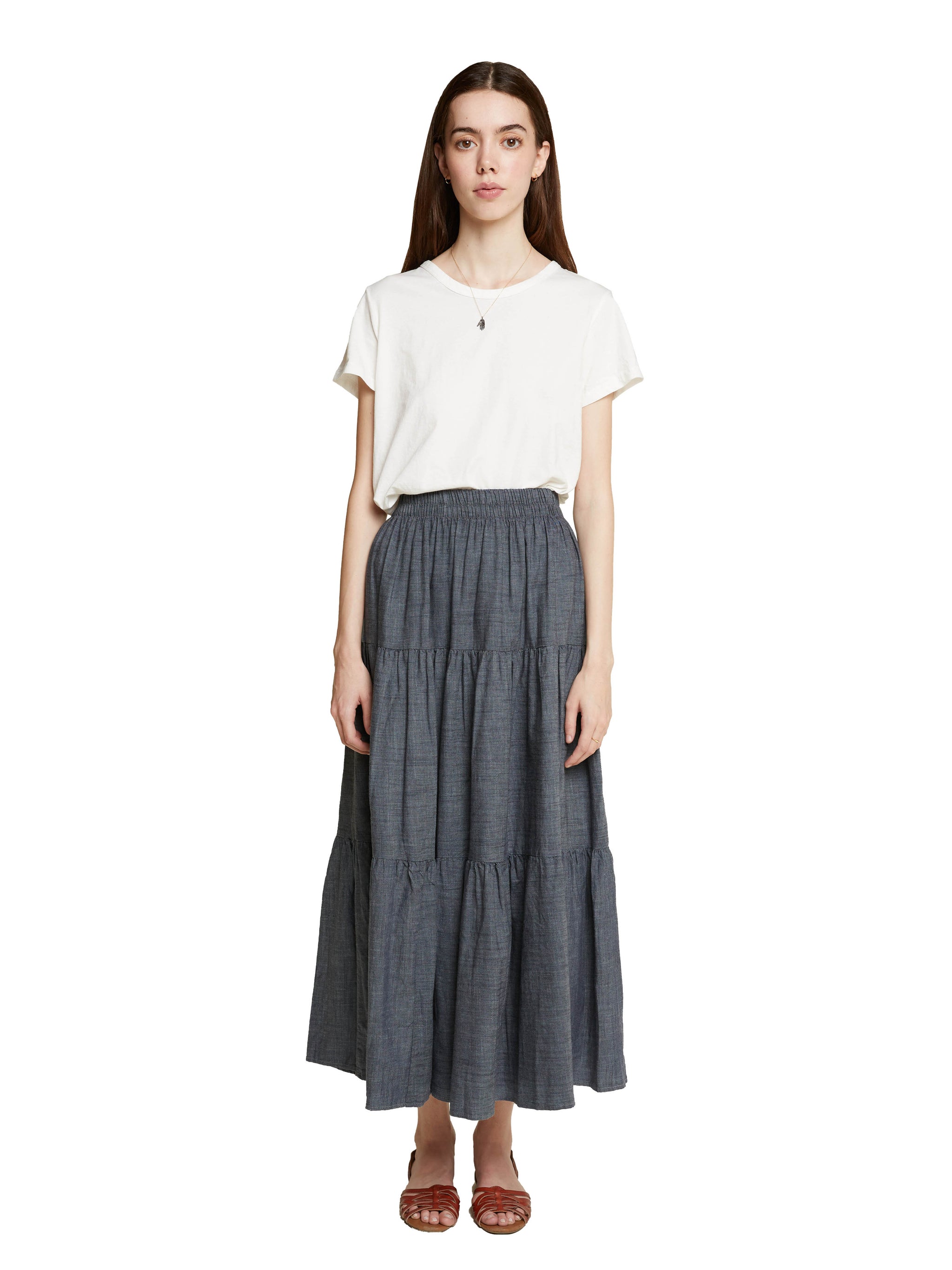 Frida Tiered Maxi Skirt in Dark Chambray – The House of Woo